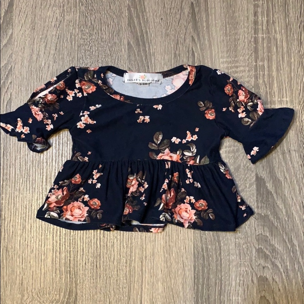 Navy floral cold shoulder top
